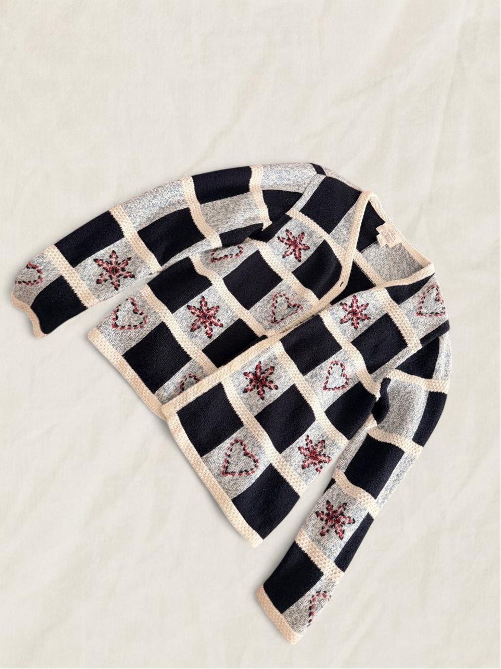 Christopher & Banks Blue and Cream Embroidered Patchwork Cardigan
